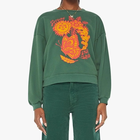 MOTHER Tops - NWT MOTHER Green Graphic Crewneck Sweatshirt – S